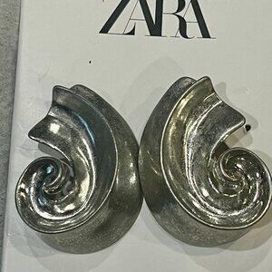 ZARA Silver Sculptural Statement Earrings, New on Card